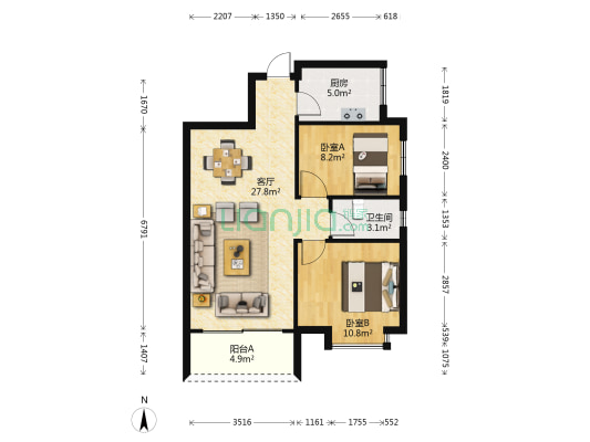 兴伦府 2室1厅1卫 84平方