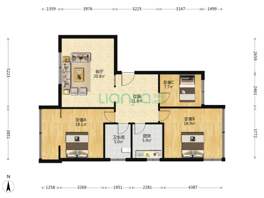 观水路7号 3室1厅1卫 108平方