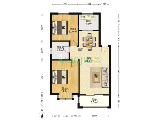 天香花苑 2室1厅1卫 80平方