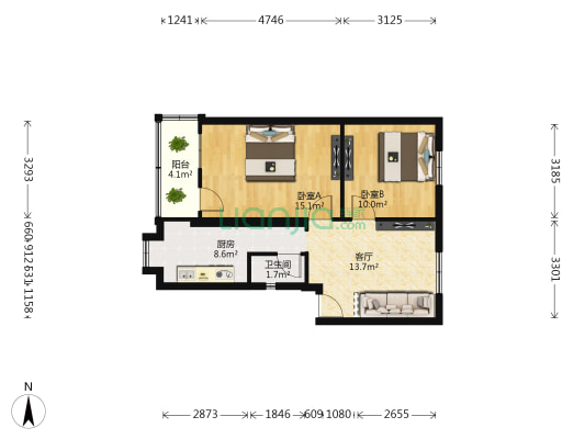 莲塘公园路 2室1厅1卫 57平方