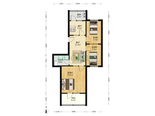 博士小区 3室2厅1卫 70平方