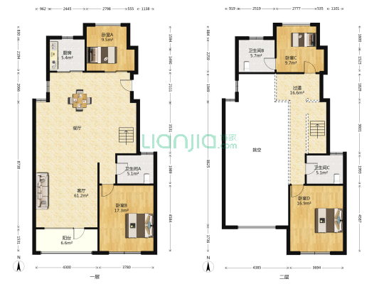 龙湖上第 4室1厅3卫 199平方
