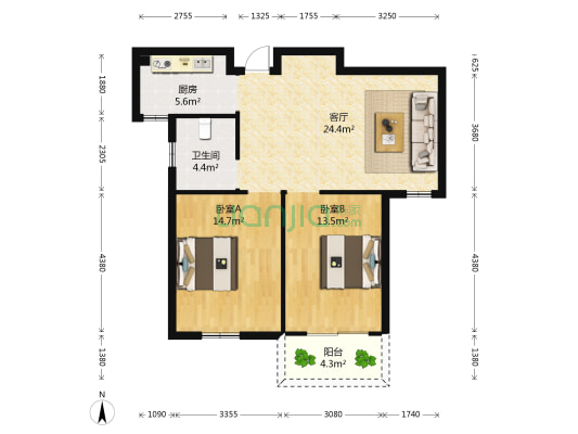 和风家园 2室1厅1卫 89平方