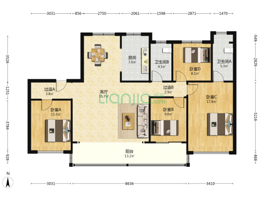 东台碧桂园·云顶 4室1厅2卫 157平方
