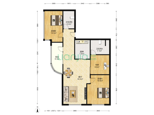 鲁邦新天地 3室1厅2卫 147平方