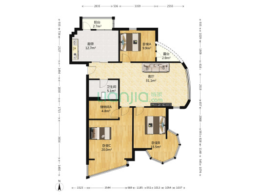 钓鱼台七号 3室1厅1卫 137平方