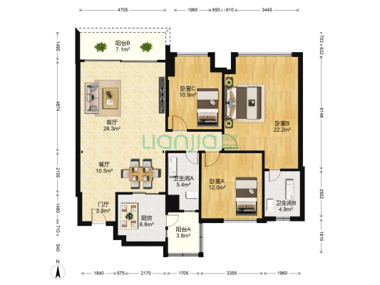 泓逸苑 3室2厅2卫 116平方
