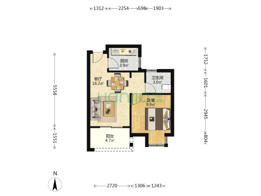 三池家园 1室1厅1卫 58平方