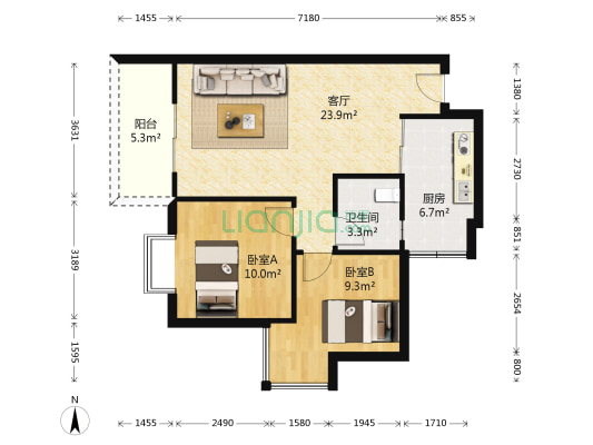 大川水岸菲尔小城 2室1厅1卫 76平方