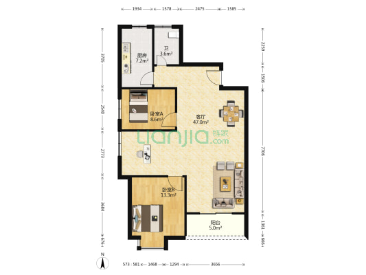龙瑞尚苑 2室1厅1卫 110平方