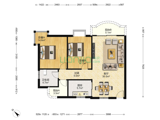 耀江花园 2室1厅1卫 99平方