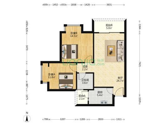 溪岸新居 2室1厅1卫 79平方