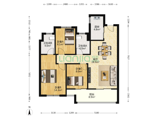 长投正荣府 3室1厅2卫 109平方