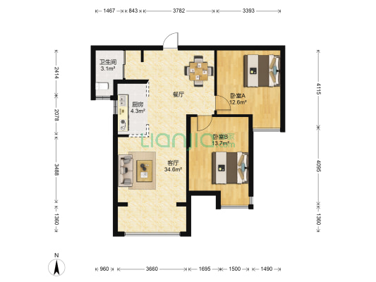 新榕金城湾 2室1厅1卫 91平方