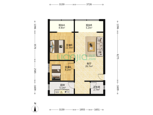 过街楼街119号 2室1厅1卫 74平方