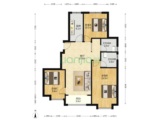 华宇·御熹臺 3室1厅2卫 104平方