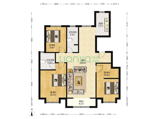 百郦学府 3室1厅2卫 129平方