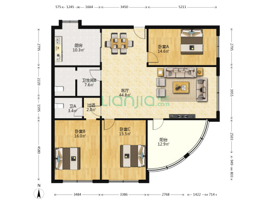 恒建家属院 3室1厅2卫 153平方