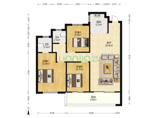 华鸿珑樾府 3室1厅2卫 121平方