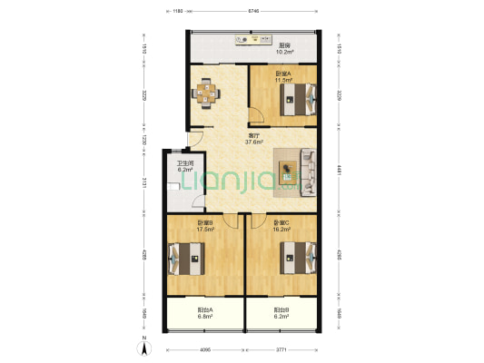 段庄小区 3室1厅1卫 130平方