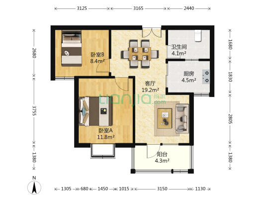 长睦锦苑 2室1厅1卫 70平方