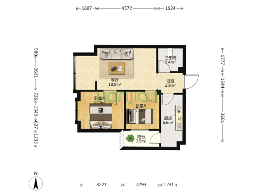 龙湖天第 2室1厅1卫 75平方