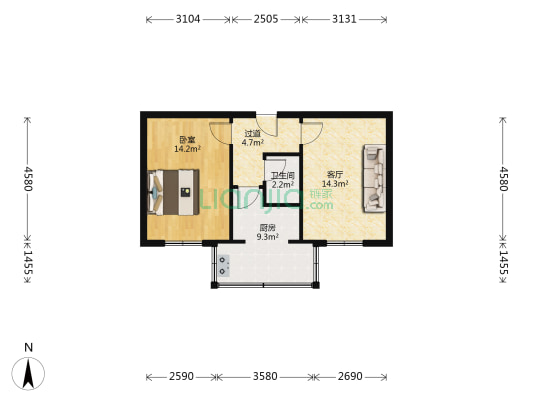 省印103院小区 1室1厅1卫 51平方