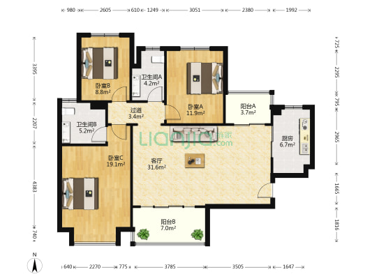 恒大山水城二期 3室1厅2卫 128平方