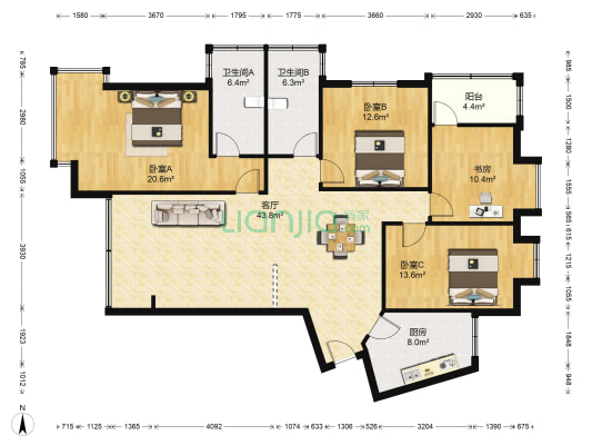 锦春大厦 4室1厅2卫 161平方
