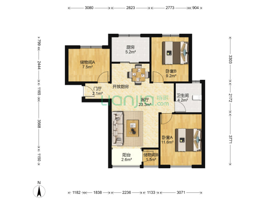 融科瀚棠 2室1厅1卫 99平方