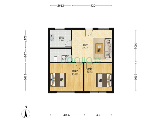 九方时代广场 2室1厅1卫 79平方