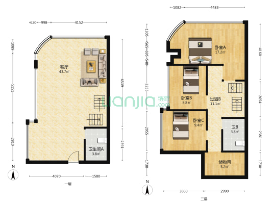 金汇国际广场 3室1厅2卫 77平方