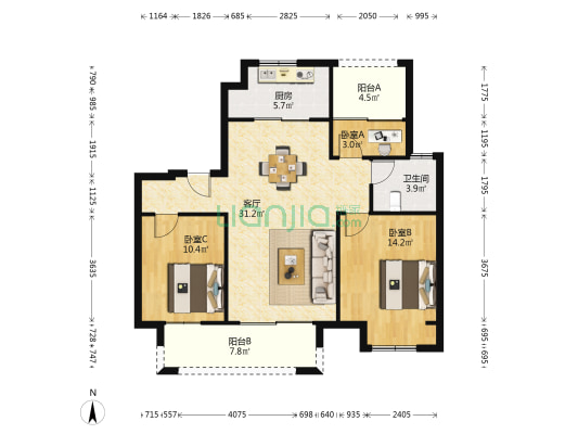 凤凰印象 3室1厅1卫 101平方