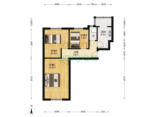 卫生厅（南/北） 3室0厅1卫 55平方