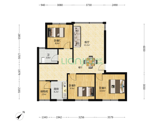金海岸大道东 3室1厅1卫 88平方