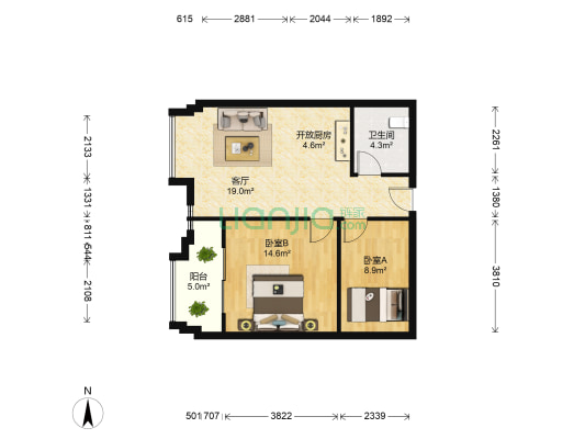 时代佳苑 2室1厅1卫 88平方