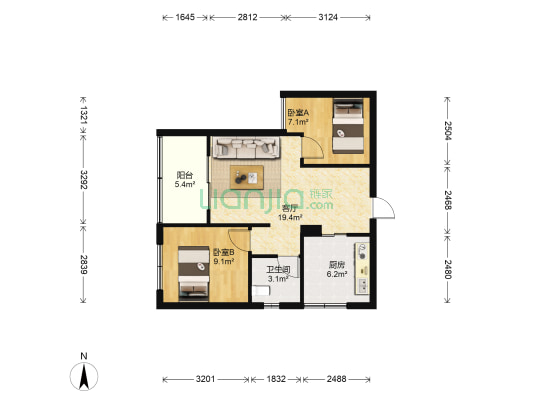 龙桥花苑三组团 2室1厅1卫 62平方