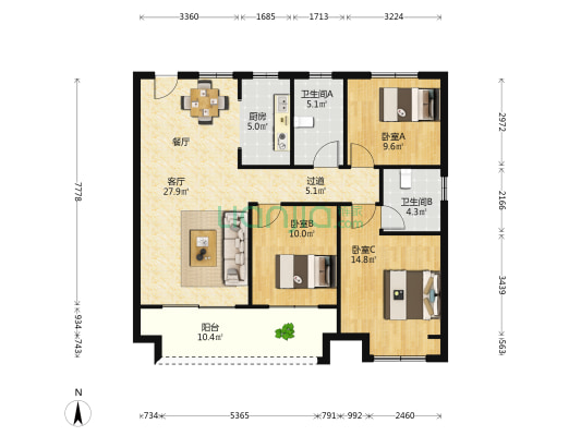 建业龙熙府 3室1厅2卫 127平方