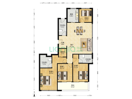 栖江揽月轩 4室1厅3卫 166平方