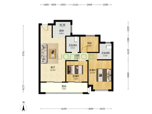 吕浦湾东玺 3室1厅2卫 89平方