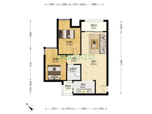 文庭雅苑 2室1厅1卫 76平方