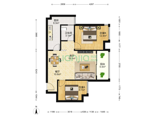 金龍星島國際 2室2厅1卫 81平方