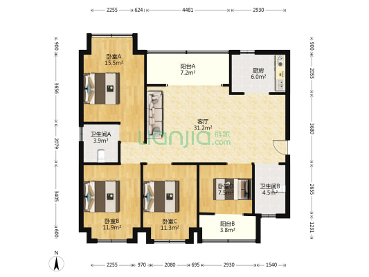盛玺河山 4室1厅2卫 125平方