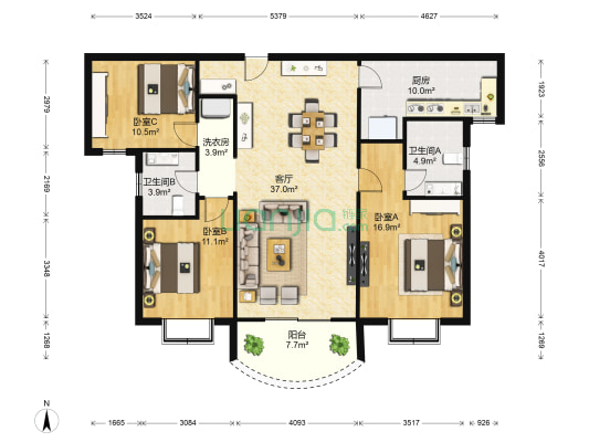 华盛大公馆 3室1厅2卫 138平方