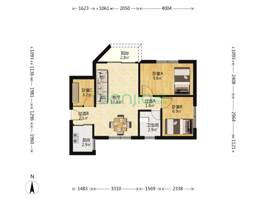 龙珠广场 3室1厅1卫 69平方