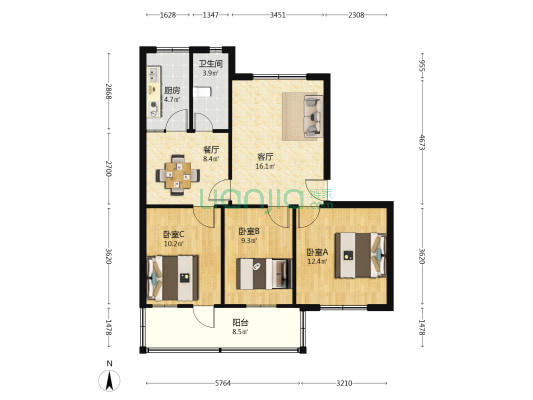 市工商局家属院 3室2厅1卫 84平方