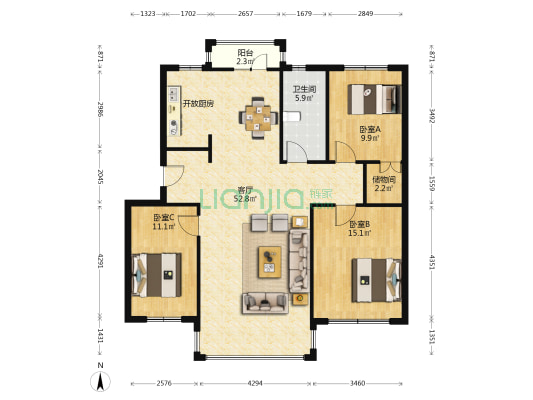 壹品桃源 3室1厅1卫 123平方
