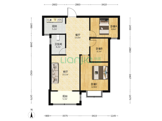清桦上苑 3室2厅1卫 96平方