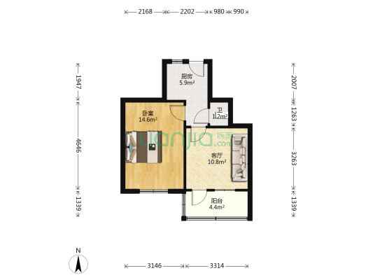 塔影二村 1室1厅1卫 45平方