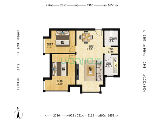 金沙枫景尚城 2室1厅1卫 73平方
